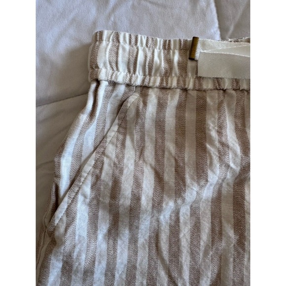 Loft Drawstring Pull On Shorts  Striped Linen Blend Beige White Women's Medium - Picture 2 of 10